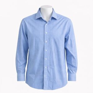 Size 17.5 34/35 Polo Ralph Lauren Blue Stripe Dress Shirt Cotton Long Sleeve Fit